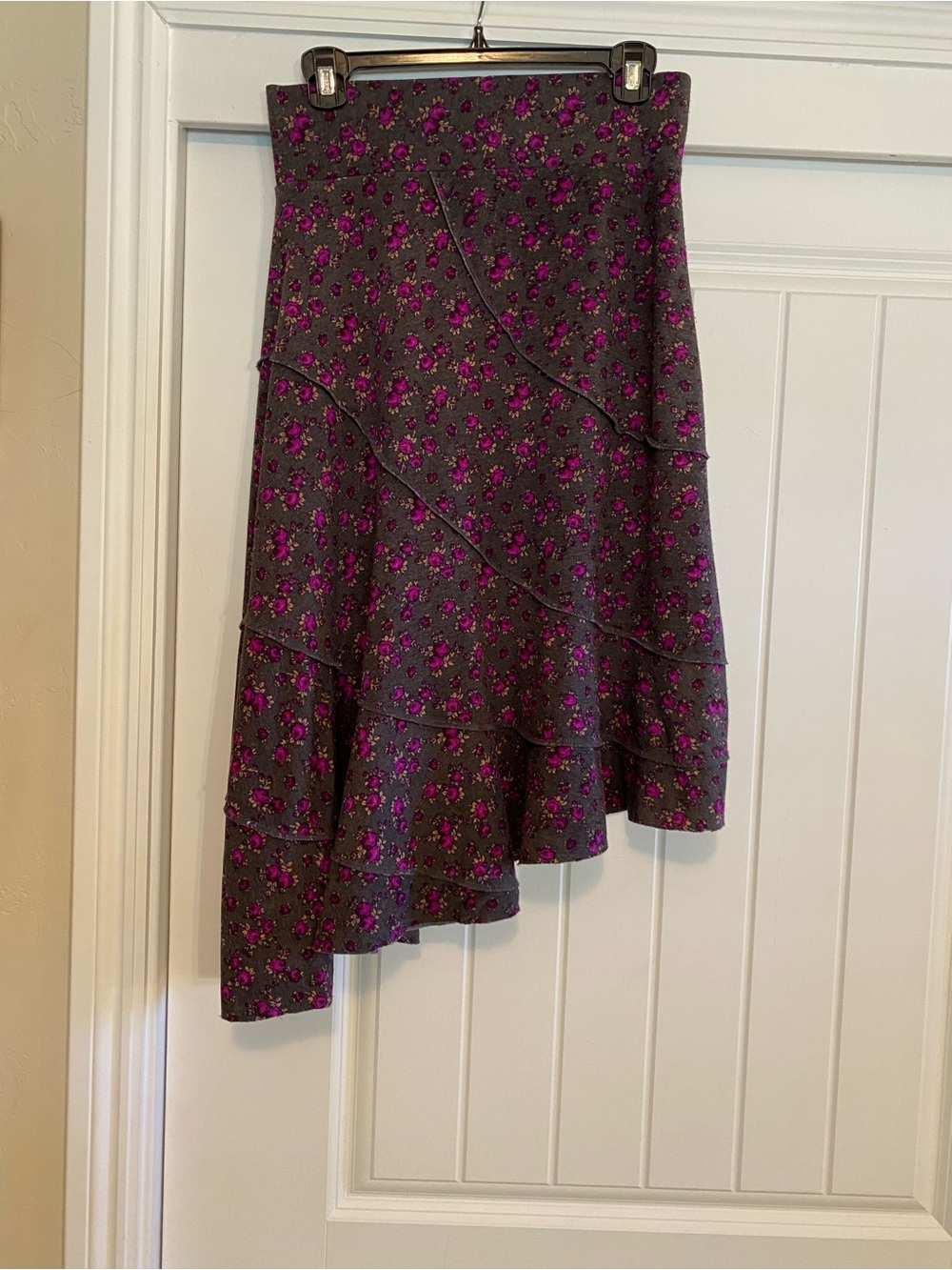 Free People Asymmetrical Floral Midi Skirt in Purple